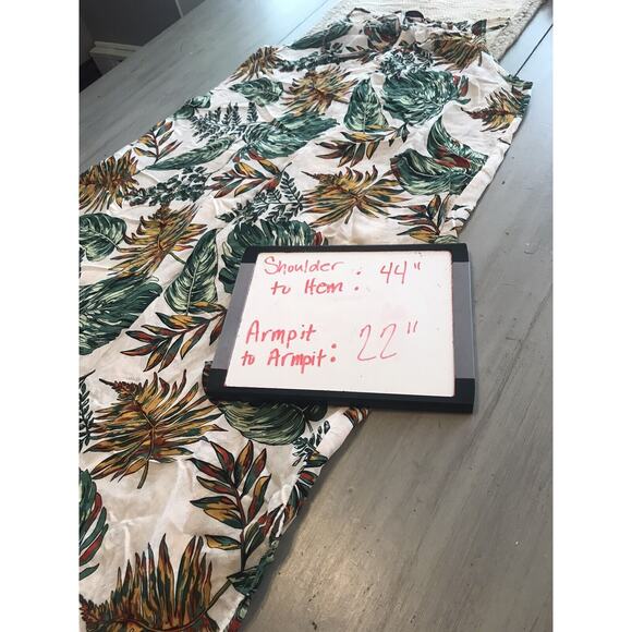 Yumi Day White Green Yellow Tropical Leaves Sun Midi Dress Cover Up Womens Sz L - Picture 7 of 11